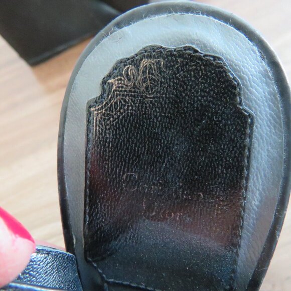 VINTAGE CHRISTIAN DIOR Black Gray Suede Leather Point Toe Wedge Slingback Shoes - Picture 15 of 16